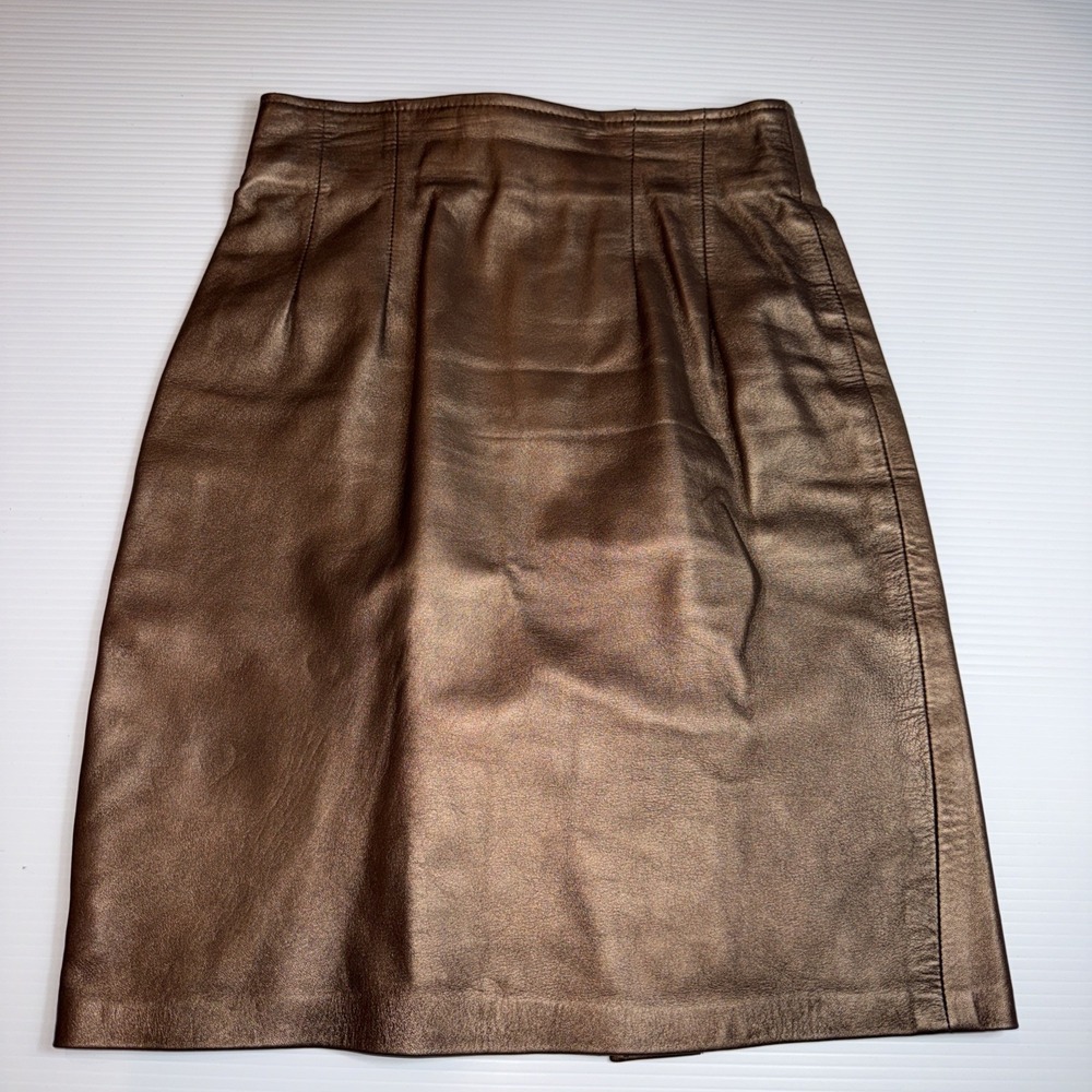 Vintage‎ Evan Davies 100% Golden Brown Leather Skirt Size 8